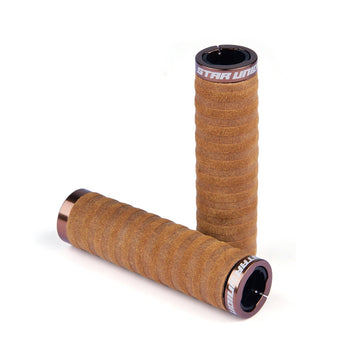 STAR UNION G006L Lock-On Bike Handlebar Grips (22.2mm) — Suede Leather Feel, Cushioned Comfort, 130mm
