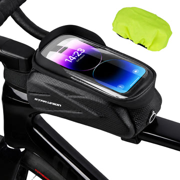 Carbon Fiber Bike Frame Bag | Waterproof Top Tube Phone Storage Bag for Road & Mountain Bikes
