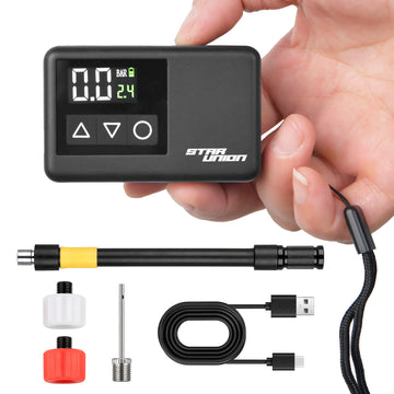 STAR UNION Mini Electric Bike Pump – 120 PSI Portable Bicycle Tire Inflator with Digital Pressure Gauge & Auto Shut-Off