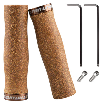 STAR UNION G009L Cork-Style Lock-On Bike Grips, 22.2mm Handlebar, 130mm, Brown, One-Side Locking