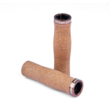 STAR UNION G009L Cork-Style Lock-On Grips (22.2mm) — One-Side Locking, Cushioned Comfort, 130mm (Brown)