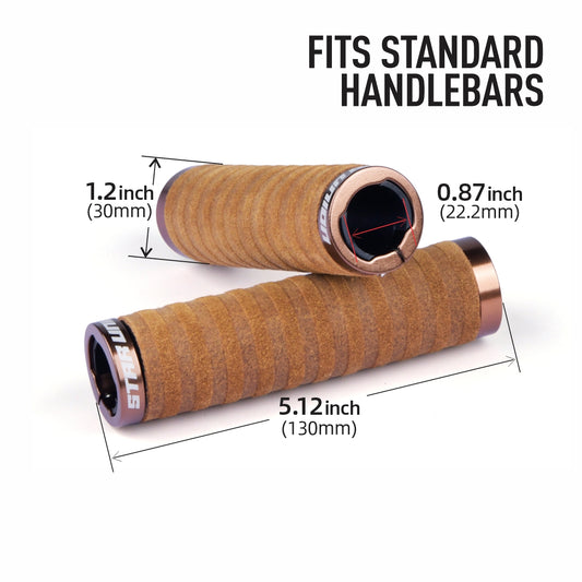 STAR UNION G006L Lock-On Bike Handlebar Grips (22.2mm) — Suede Leather Feel, Cushioned Comfort, 130mm
