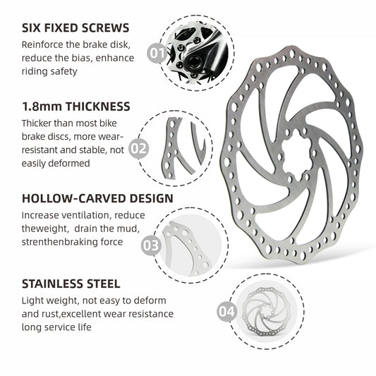 Star Union DP8 Disc Rotor – 1.8mm Stainless Steel 6-Bolt Brake Rotor (160 / 180 / 203mm)