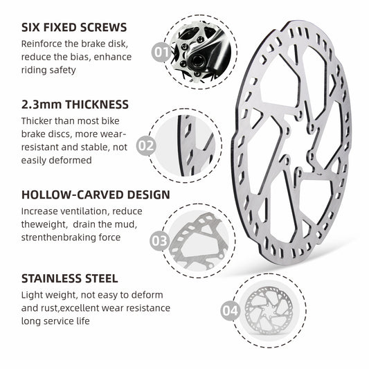 Star Union DP12 Disc Rotor – 1.8mm Stainless Steel 6-Bolt Brake Rotor (160mm / 180mm / 203mm)
